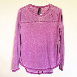 Seven7 | Crystal Studded Long-sleeve Tee Pink M